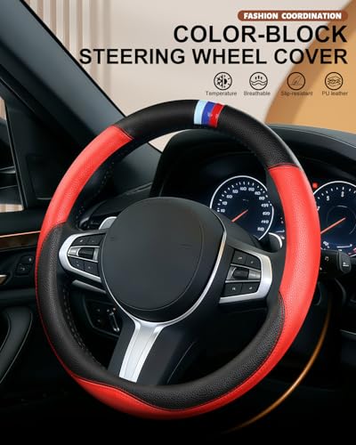 OHHMNKK Customized Auto Car Steering Wheel Cover for BMW X1,X2,X3,X4,X5,X6,X7,i3,i4,i5,i8 535i 740Li 335i M3 M4 M5 Z1 Z3 Z4 Z5 Mini (Red) - Image 3