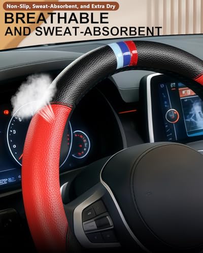 OHHMNKK Customized Auto Car Steering Wheel Cover for BMW X1,X2,X3,X4,X5,X6,X7,i3,i4,i5,i8 535i 740Li 335i M3 M4 M5 Z1 Z3 Z4 Z5 Mini (Red) - Image 5