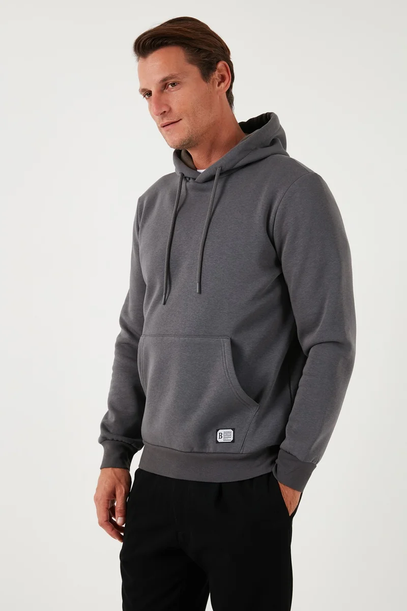 بوراتي Slim Fit Hooded Kangaroo Pocket Furry Soft Fleece Sweat Men's SWEAT 5905281