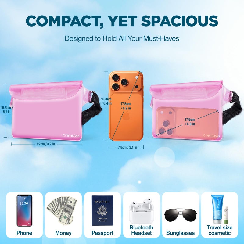 Crenova Waterproof Fanny Packs for Women, Sandproof Dry Bag for Beach, Water proof Pouch for Phone Passport Purse, Floating Waterproof Bags for Cruise Travel Water Park Boating Fishing Diving Surfing Kayaking - Image 5