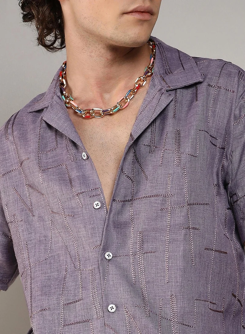 CAHOOT  Men's Plum Purple Embroidered Heathered Shirt for Men | Best Price UAE