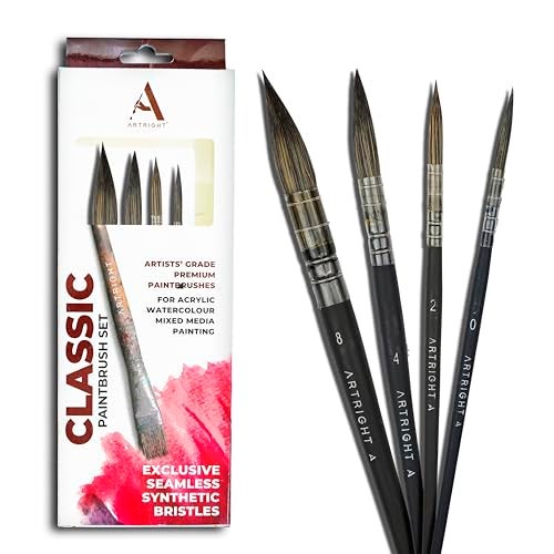 Artright Artist Mop Brush Set of 4 - Sizes 0, 2, 4, 8 | Black Synthetic Bristles | Soft Mop Paintbrush for Watercolor & Acrylic Painting - Image 1