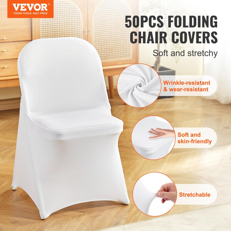 VEVOR Stretch Spandex Folding Chair Covers, Universal Fitted Chair Cover, Removable Washable Protective Slipcovers, for Wedding, Holiday, Banquet, Party, Celebration, Dining (50PCS White) - Image 2