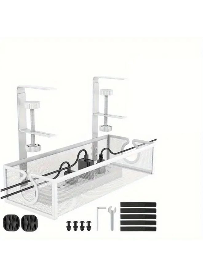 Under Desk Cable Management Tray No Drill Mesh Wire Organizer Box Black - Image 2