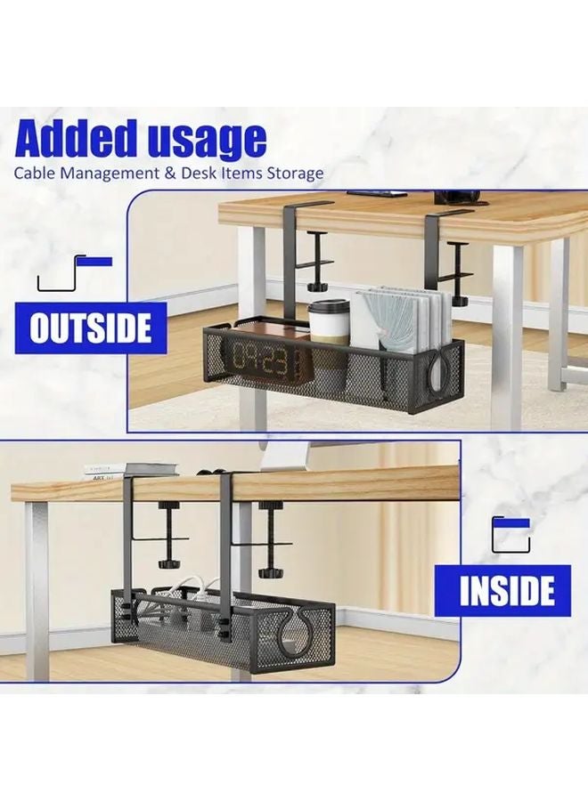 Under Desk Cable Management Tray No Drill Mesh Wire Organizer Box Black - Image 5
