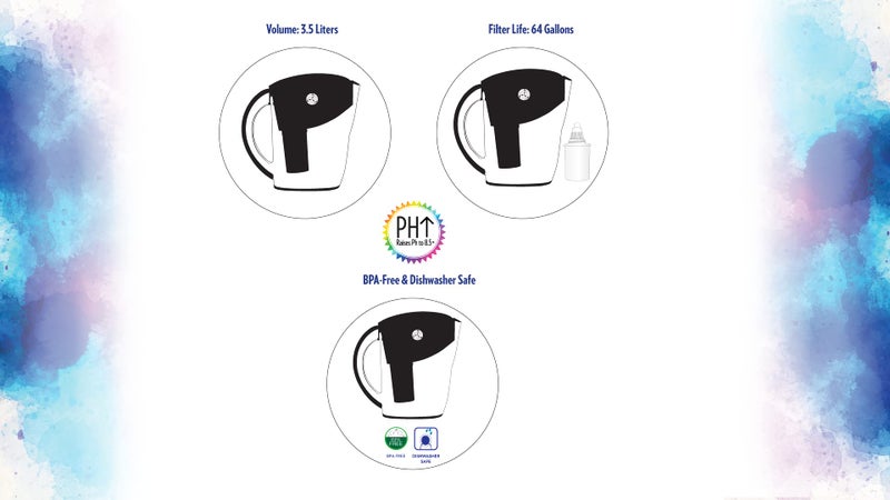 New Wave Enviro Alkaline Water Filter Pitcher, Great for Coffee & Tea, BPA Free Fridge Friendly Design, 3.5 Liter Capacity with Integrated Handle, Black Color - Image 5