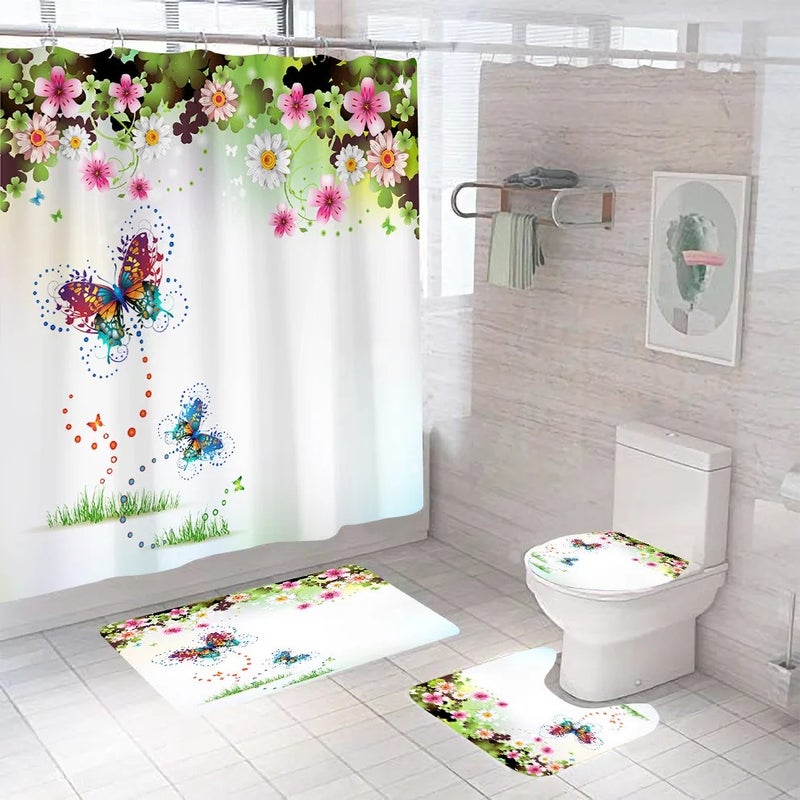 Y&D 100% Polyester 3d Digital Printing 4 Piece Bathroom Sets With Shower Curtain and Rugs - Image 1