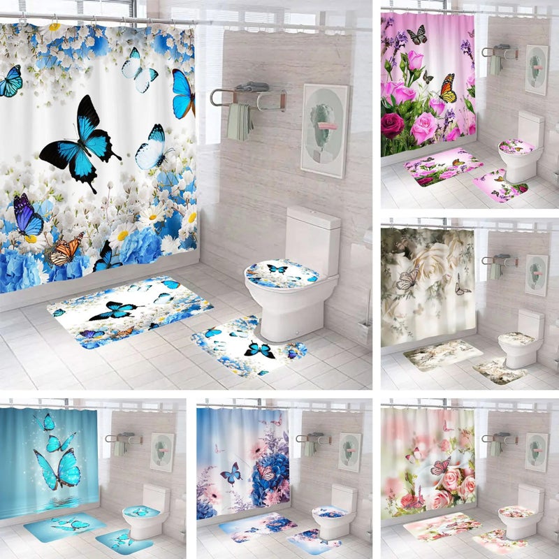 Y&D 100% Polyester 3d Digital Printing 4 Piece Bathroom Sets With Shower Curtain and Rugs - Image 2
