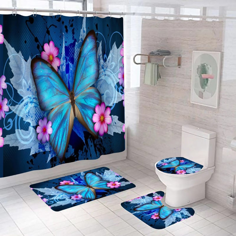 Y&D 100% Polyester 3d Digital Printing 4 Piece Bathroom Sets With Shower Curtain and Rugs - Image 5