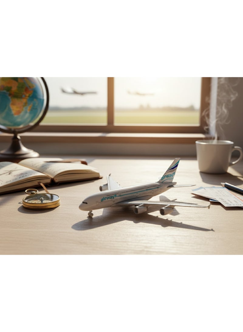 Welly Die-Cast Aviation boeing 380 Airplane Toy - White and Blue Miniature Aircraft with Pull-Back Action - Image 2