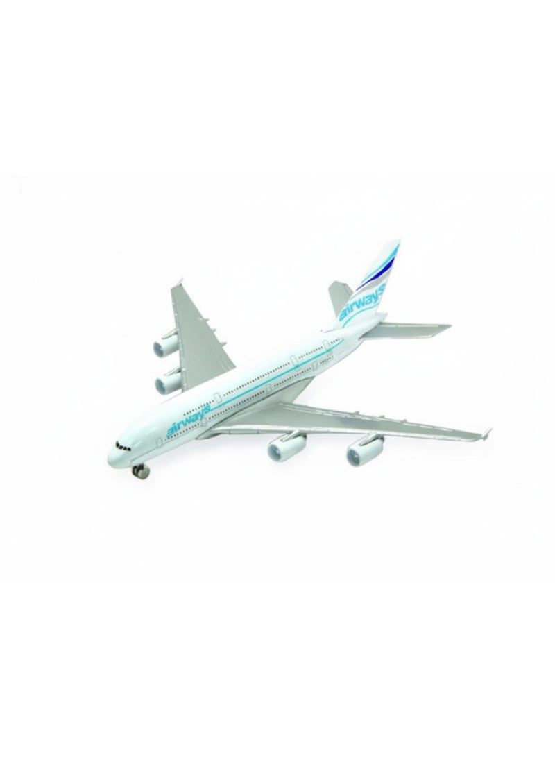 Welly Die-Cast Aviation boeing 380 Airplane Toy - White and Blue Miniature Aircraft with Pull-Back Action - Image 1