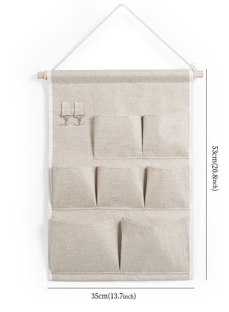 Cotton Fabric Wall Door Closet Hanging Storage Bag Organizer 7 Pockets - Image 2