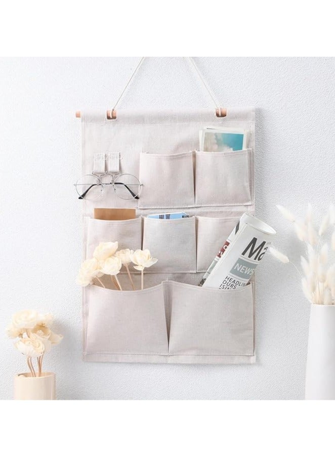 Cotton Fabric Wall Door Closet Hanging Storage Bag Organizer 7 Pockets - Image 1