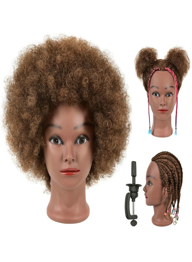 QACIEH Afro Kinky Curly Real 100% Human Hair Mannequin Head with Stand for Hairdresser Practice Cosmetology Manikin Doll Training Head Braiding Styling Cutting Updos - Image 1
