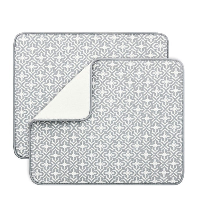 DISH DRYING MATS FOR KITCHEN COUNTER MICROFIBER ABSORBENT DISH DRAINERRACK PADS FOR SINK 195158 INCH SET OF 2 GREY LEAF