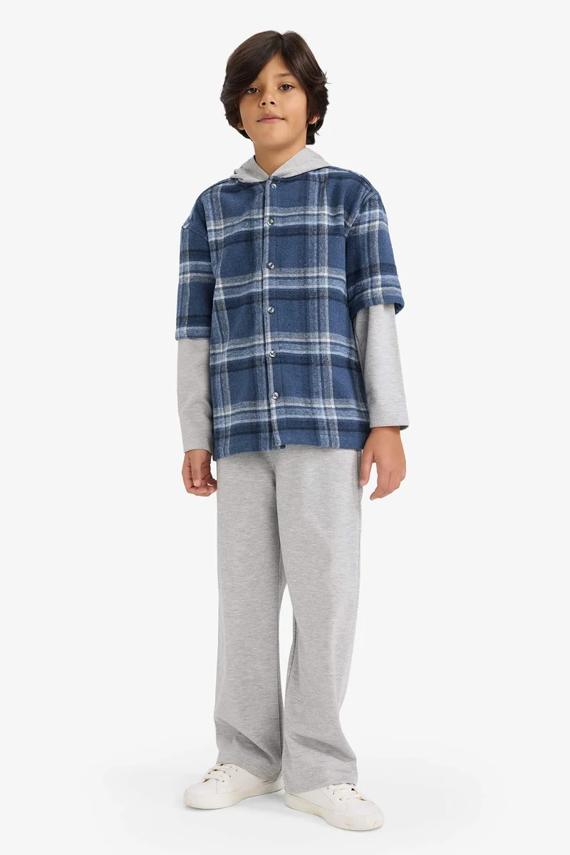 ديفاكتو Boy Detachable Hooded Plaid Sweatpants 2 Piece Set