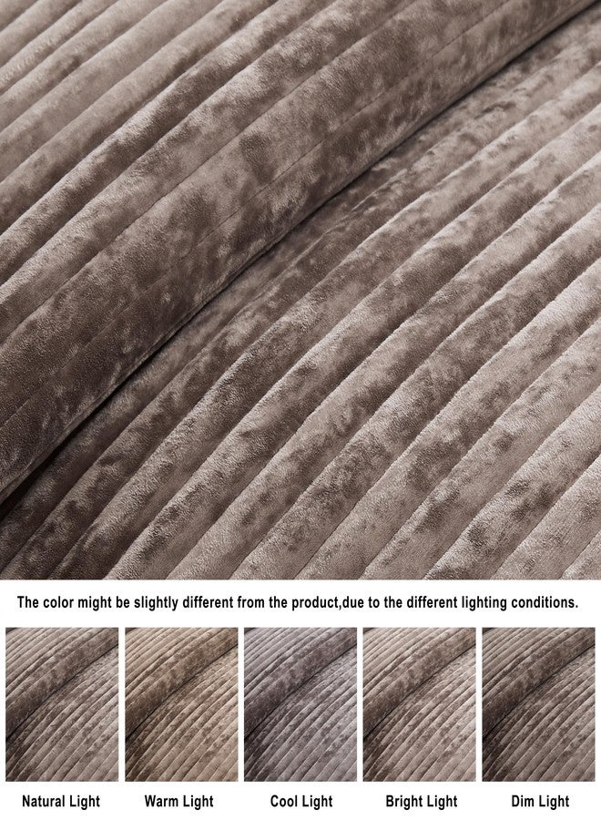WDCOZY Velvet Queen Size Quilt Set - Beige Striped Soft Lightweight Bedspread, Tan Neutral Channel Farmhouse Country Rustic Coverlet, Taupe Camel Modern Bedding Kakhi Warm Thin Comforter, 3 Pieces - Image 5