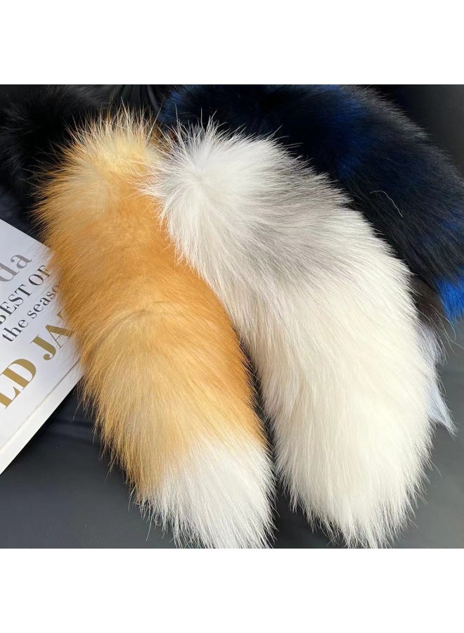 South Korea Cute Real Fox Fur Big Tail Car Keychain Pendant Personalized Simple Plush Bag Ornaments-Color:Black  - Image 5