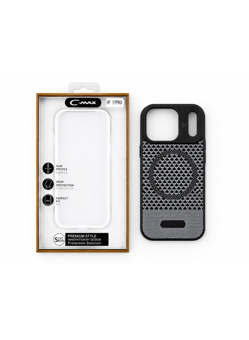 Cmax Premium MagSafe Protective Case with Geometric Texture Design and Raised Camera Guard for iPhone 17 Pro - Black/White - Image 4