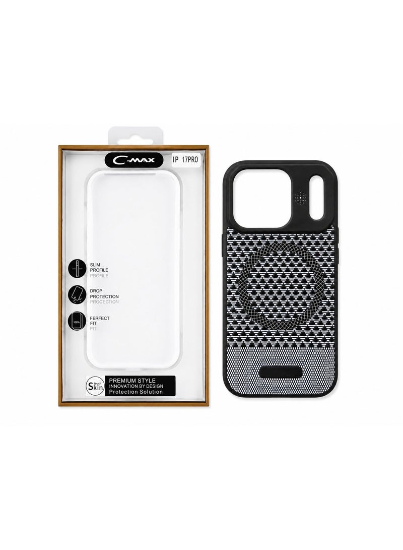 Cmax Premium MagSafe Protective Case with Geometric Texture Design and Raised Camera Guard for iPhone 17 Pro - Black/White - Image 1