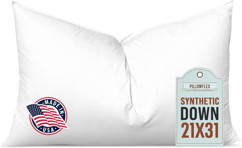 PILLOWFLEX Synthetic Down Pillow Insert - 21x31 Down Alternative Pillow, Ultra Soft Oversized Queen Bed Sleeping Pillow, Large Rectangle Sham - 1 Decorative Pillow Form - Image 1