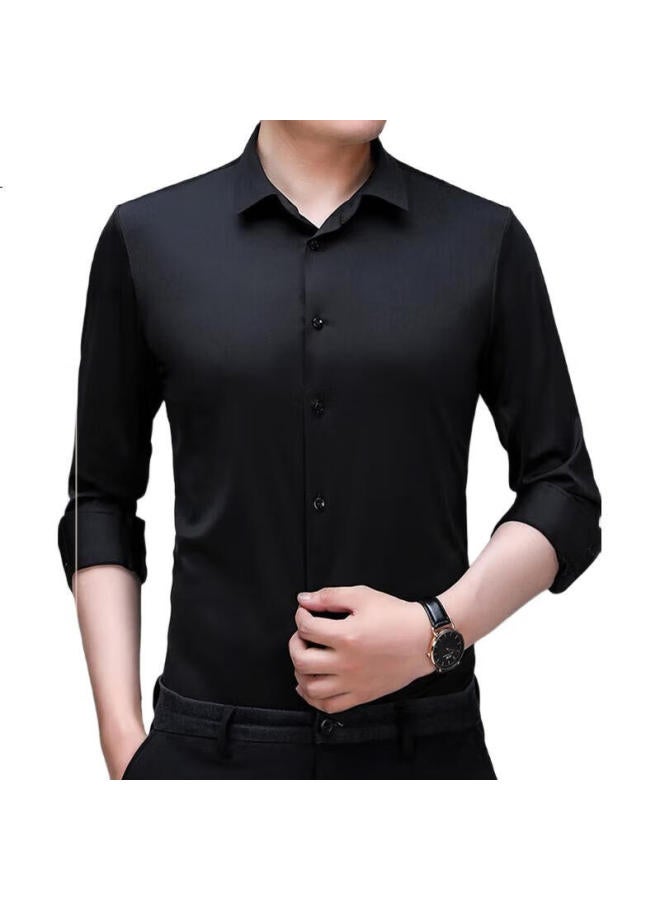 ROMON Luomeng Wrinkle-Free Dress Shirt For Men, Seamless Long-Sleeve Shirt, Solid Color Business Casual Elastic Undershirt For Young And Middle-Aged Men, Dad'S Outfit - Image 1