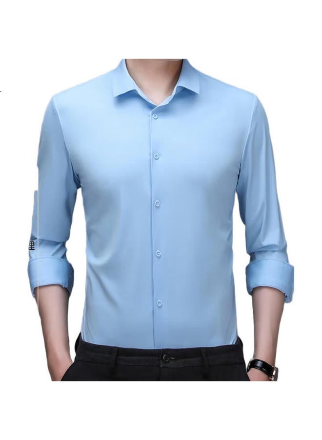 ROMON Luomeng Wrinkle-Free Dress Shirt For Men, Seamless Long-Sleeve Shirt, Solid Color Business Casual Elastic Undershirt For Young And Middle-Aged Men, Dad'S Outfit - Image 3