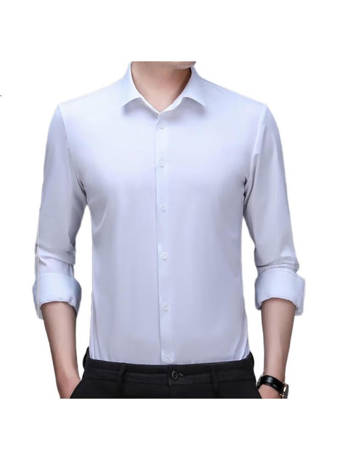ROMON Luomeng Wrinkle-Free Dress Shirt For Men, Seamless Long-Sleeve Shirt, Solid Color Business Casual Elastic Undershirt For Young And Middle-Aged Men, Dad'S Outfit - Image 2