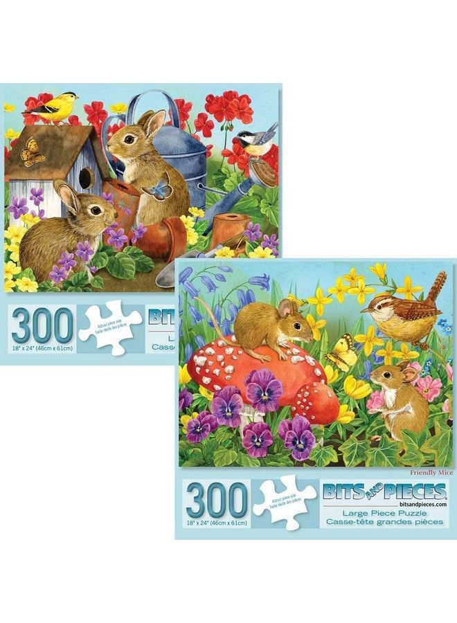 Bits and Pieces Value Set Of 2 300 Large Piece Jigsaw Puzzles For Adults 300 Pc ‘Bunnies’ & ‘Mice’ Jigsaws By Artist Jane Maday 18" X 24" - Image 1