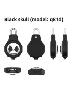 For Apple For Apple Airtag Anti-lost Device Wire Security Lock PC Waterproof Protective Case Cute Cartoon Shell-Color:Black Skull (Q81D)