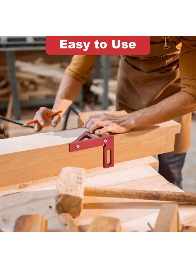 Red Ergonomic 3D Multi Angle Precision Measuring Ruler Metal Woodworking Tool - Image 2