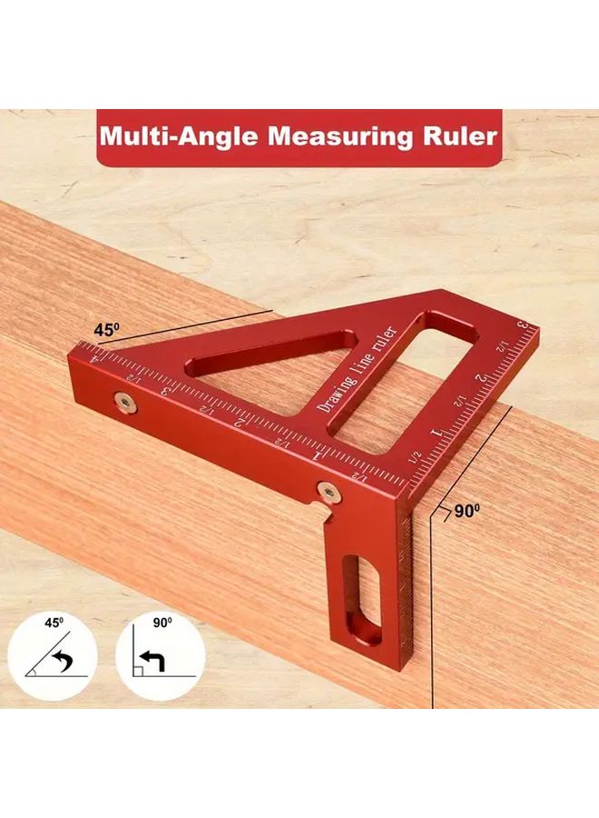 Red Ergonomic 3D Multi Angle Precision Measuring Ruler Metal Woodworking Tool - Image 4