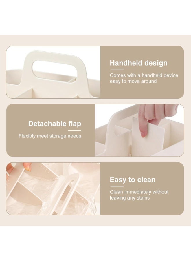 FAYET Portable Multipurpose Caddy Organizer with 5 Adjustable Dividers, Stackable Plastic Storage Basket with Handle for Baby Essentials, Office Supplies & Makeup (White) - Image 3