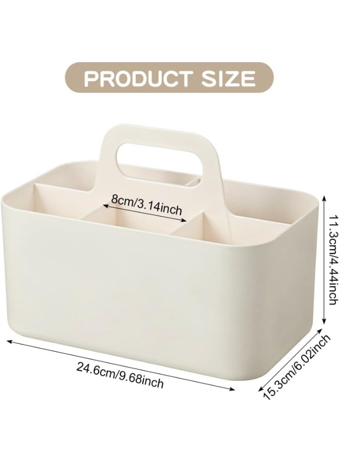 FAYET Portable Multipurpose Caddy Organizer with 5 Adjustable Dividers, Stackable Plastic Storage Basket with Handle for Baby Essentials, Office Supplies & Makeup (White) - Image 2
