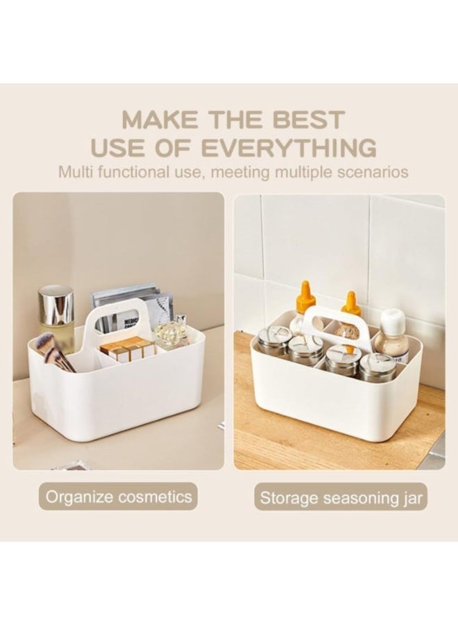 FAYET Portable Multipurpose Caddy Organizer with 5 Adjustable Dividers, Stackable Plastic Storage Basket with Handle for Baby Essentials, Office Supplies & Makeup (White) - Image 4