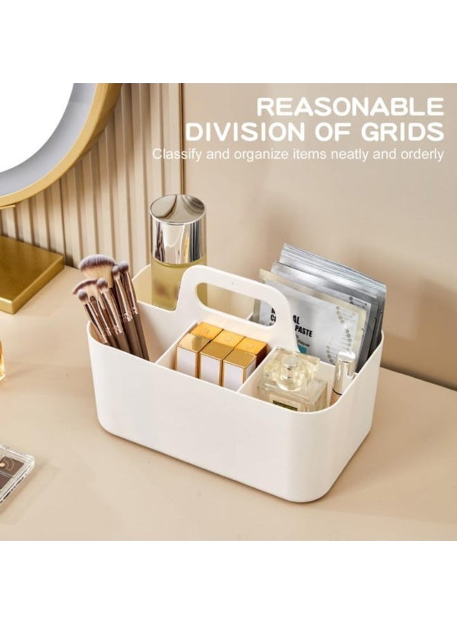 FAYET Portable Multipurpose Caddy Organizer with 5 Adjustable Dividers, Stackable Plastic Storage Basket with Handle for Baby Essentials, Office Supplies & Makeup (White) - Image 5