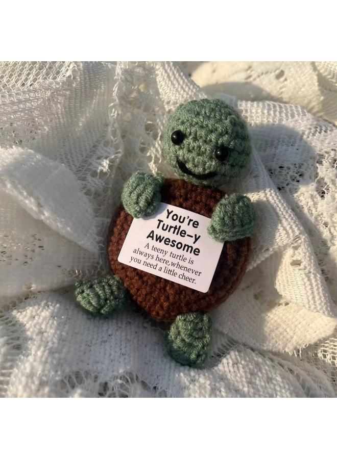 Cartoon Worry Worms Gift Doll Worms Small Ornaments Handmade Knitted Caterpillar Small Gift-Color:Turtle Holding A Card - Image 1