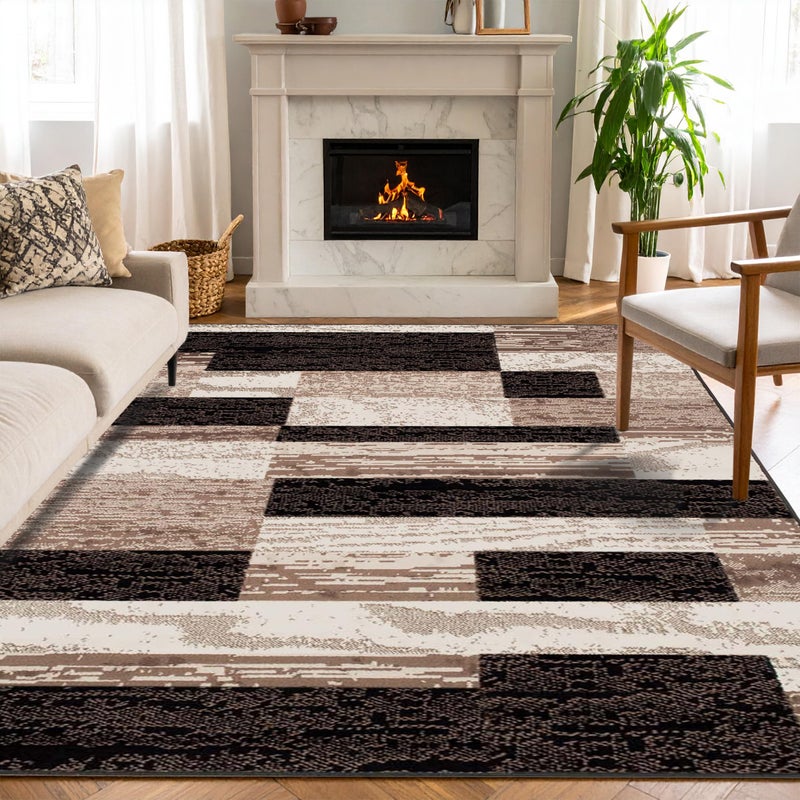 SUPERIOR Indoor Area Rug, Jute Backed, Modern Geometric Patchwork Floor Decor for Bedroom, Office, Living Room, Entryway, Hardwood Floors, Rockwood Collection, 6' x 9', Chocolate - Image 1