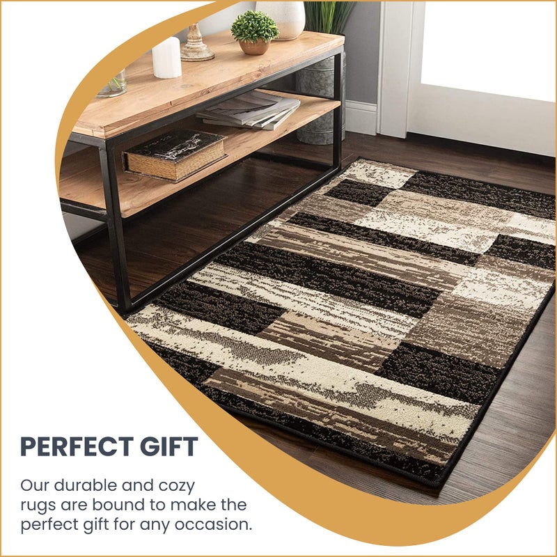 SUPERIOR Indoor Area Rug, Jute Backed, Modern Geometric Patchwork Floor Decor for Bedroom, Office, Living Room, Entryway, Hardwood Floors, Rockwood Collection, 6' x 9', Chocolate - Image 3