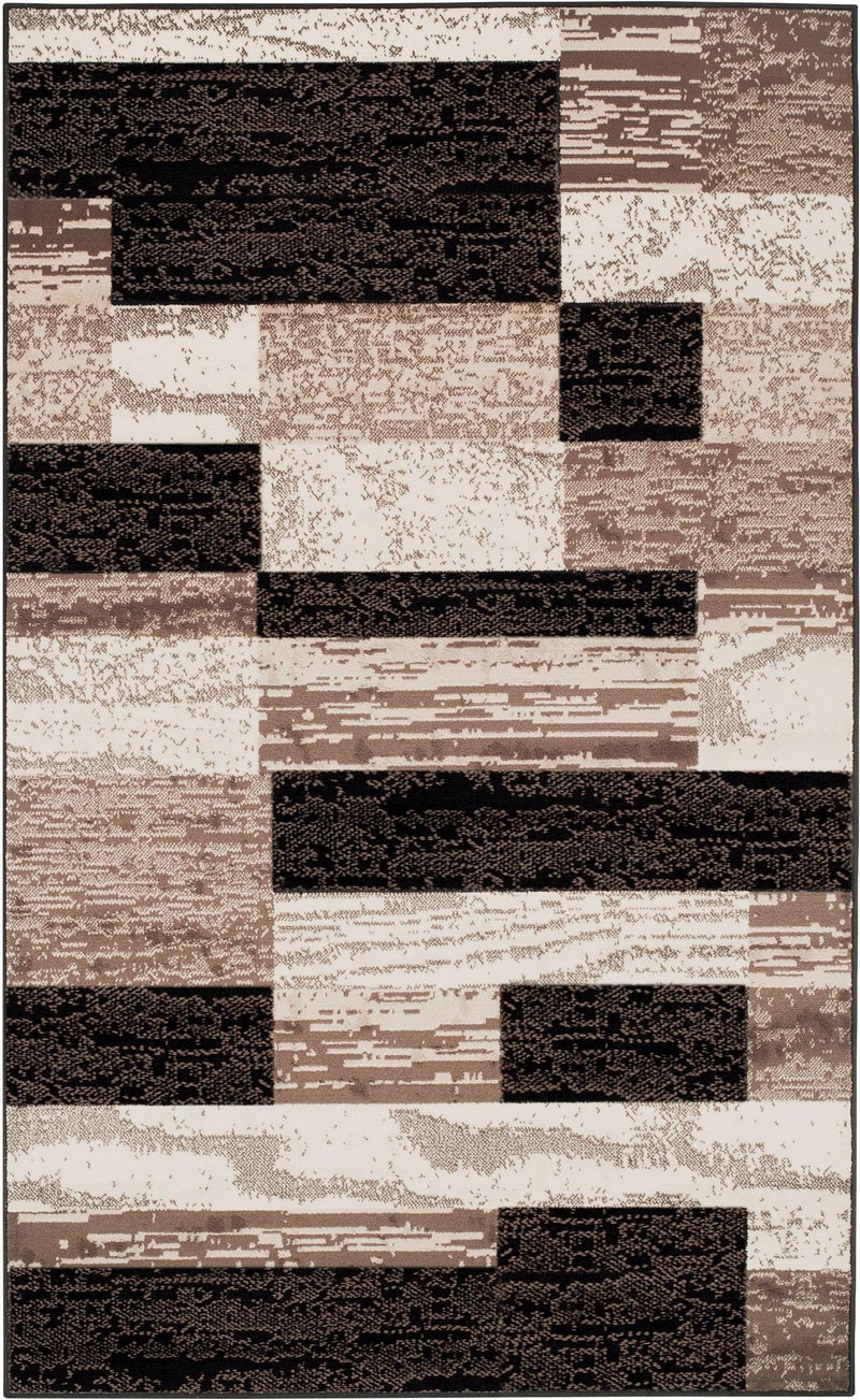 SUPERIOR Indoor Area Rug, Jute Backed, Modern Geometric Patchwork Floor Decor for Bedroom, Office, Living Room, Entryway, Hardwood Floors, Rockwood Collection, 6' x 9', Chocolate - Image 2