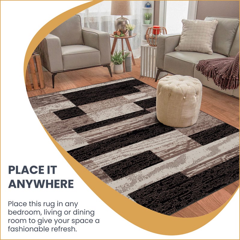 SUPERIOR Indoor Area Rug, Jute Backed, Modern Geometric Patchwork Floor Decor for Bedroom, Office, Living Room, Entryway, Hardwood Floors, Rockwood Collection, 6' x 9', Chocolate - Image 4