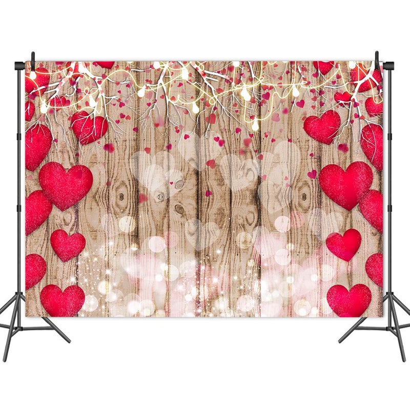 Qian Vintage Rustic Wood Photography Backdrops Red Love Heart Valentine's Day Photo Background 5X3ft Mother's Day Wedding Bridal Shower Wedding Anniversary Party Girl Birthday Decor Supplies Vinyl - Image 2
