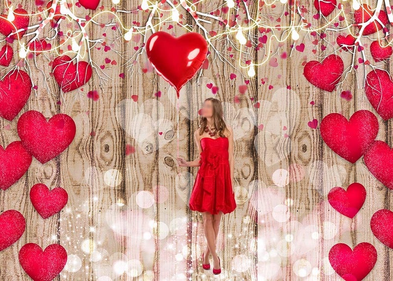 Qian Vintage Rustic Wood Photography Backdrops Red Love Heart Valentine's Day Photo Background 5X3ft Mother's Day Wedding Bridal Shower Wedding Anniversary Party Girl Birthday Decor Supplies Vinyl - Image 5