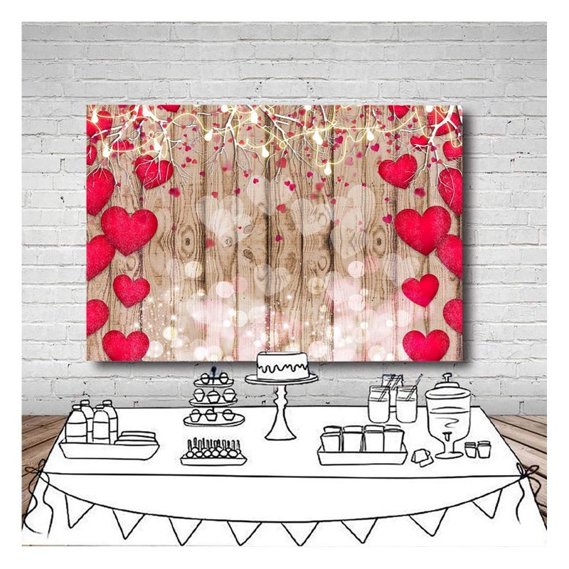 Qian Vintage Rustic Wood Photography Backdrops Red Love Heart Valentine's Day Photo Background 5X3ft Mother's Day Wedding Bridal Shower Wedding Anniversary Party Girl Birthday Decor Supplies Vinyl - Image 4