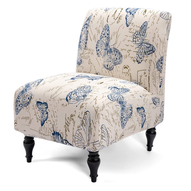 Liykimt Armless Accent Chair Cover Slipcover,Slipper Chair Cover Super Fit Stretch Spandex Removable Washable for Armless Chair Furniture Protector Covers for Living Dining Room(Beige/Butterfly,1) - Image 1