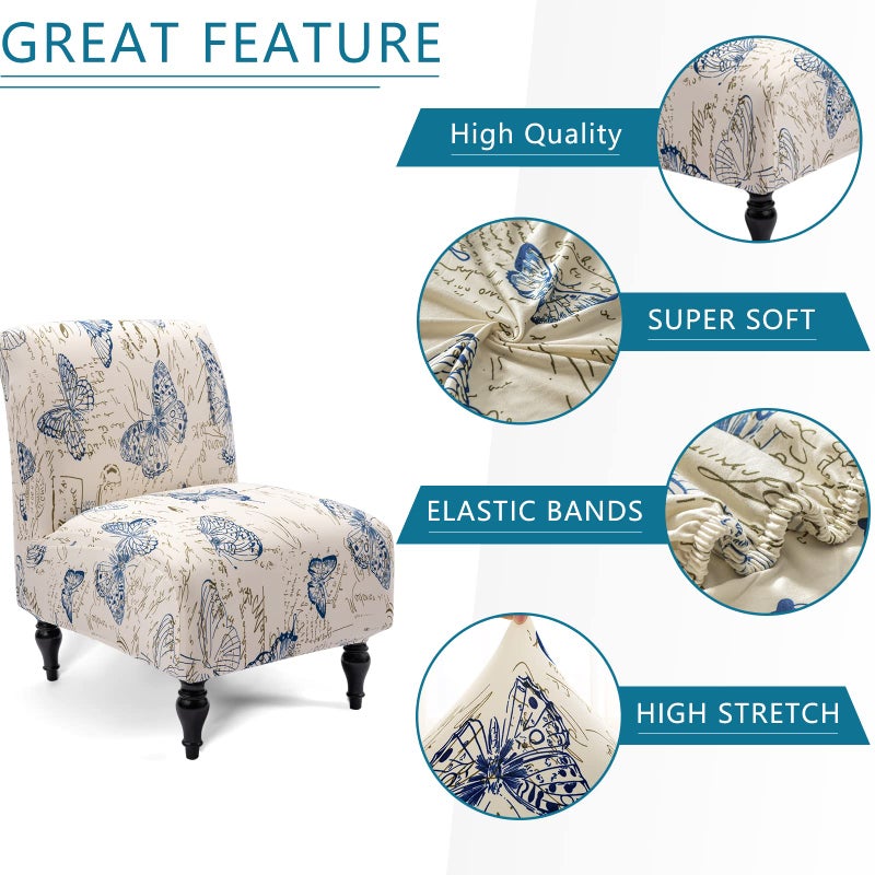 Liykimt Armless Accent Chair Cover Slipcover,Slipper Chair Cover Super Fit Stretch Spandex Removable Washable for Armless Chair Furniture Protector Covers for Living Dining Room(Beige/Butterfly,1) - Image 5