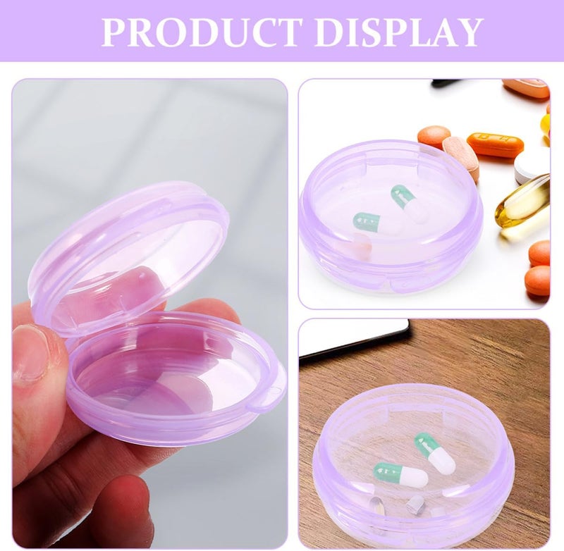 Small Pill Organizer 3pcs Set Round Portable Medicine Storage Case Travel Organizer Purple Compact Daily Pill Box for Tablets and Supplements - Image 3