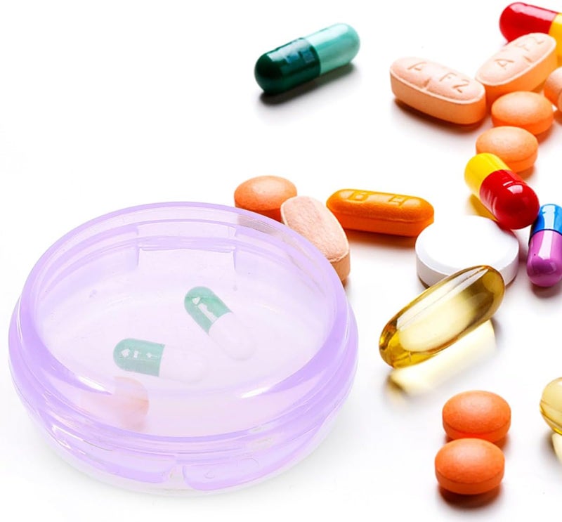 Small Pill Organizer 3pcs Set Round Portable Medicine Storage Case Travel Organizer Purple Compact Daily Pill Box for Tablets and Supplements - Image 4