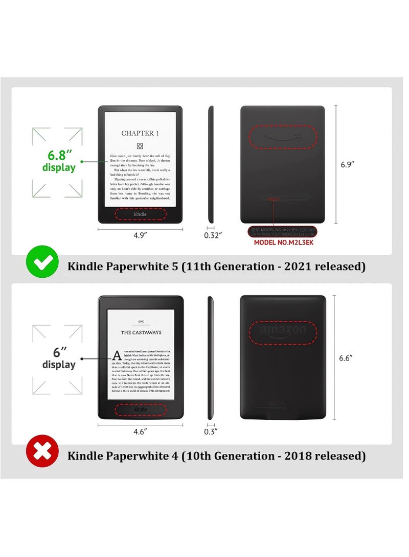 Excefore Case for 6.8" Kindle Paperwhite 11th Generation 2021 Signature Edition PU Leather Cover with Hand Strap 2023 Release, Shiny Butterfly - Image 2