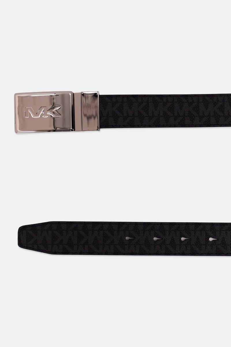 Michael Kors Women Brand Logo Leather Belt, Grey/Black  - Image 2